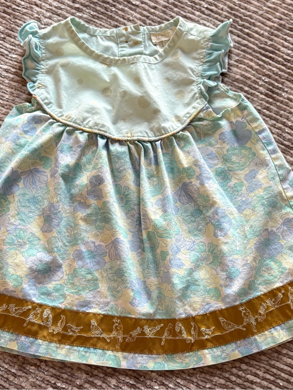 Matilda Jane Mint, Light Blue & Mustard Floral Dress with Bird Trim